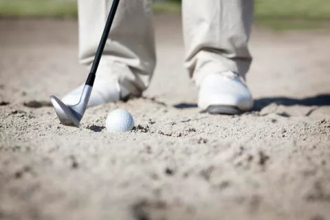 Macro of golfer in bunker. Foto stock