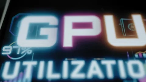 Macro GPU Utilization interface displays an exact 99 percent reading Stock Footage 342486784
