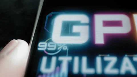 Macro GPU Utilization interface displays an exact 99 percent reading Stock Photos