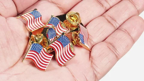 Macro Hand Palm American Flag Pins Stock Footage 248719657