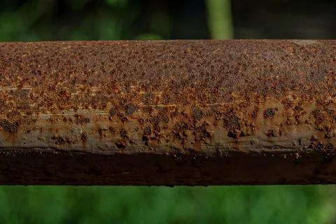 Macro of heavy rust texture on industrial iron pipe near midnight  Fotos Stock