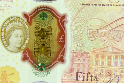 Macro image of 50 Pound sterling banknote Stock Photos