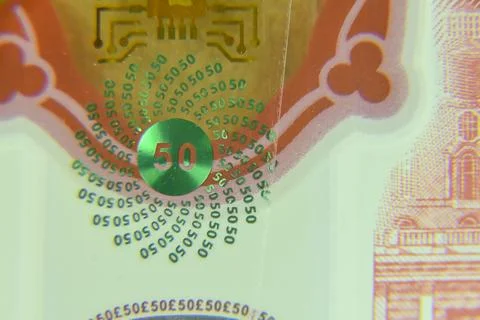 Macro image of 50 Pound sterling banknote Stock Photos