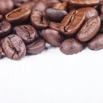 Macro image of coffee beans on white background Stock Photos