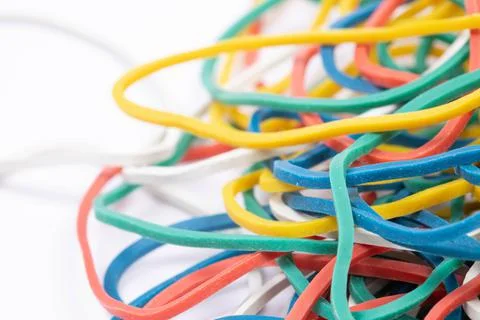 Macro image of colorful kitchen rubber bands Foto stock