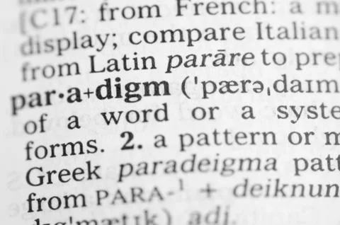 Macro image of dictionary definition of paradigm Stock Photos