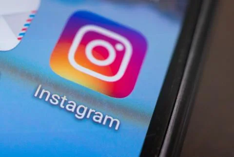 Macro image of the Instagram app icon on the smartphone of 20.11.2020 in Russia Stock Photos