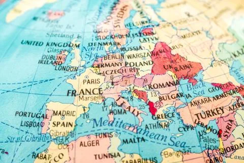 Macro image of a Map of Europe Stock Photos