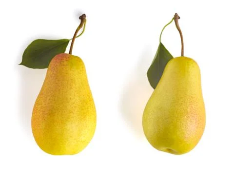 Macro image of a pear on an isolated white background. Stock Photos