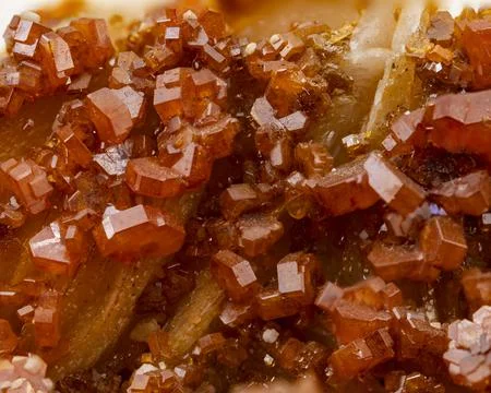 Macro image of red vanadinite crystals 스톡 사진