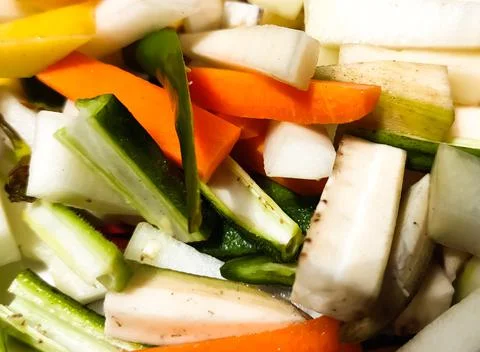 Macro image of vegetable pieces Stock-Fotos