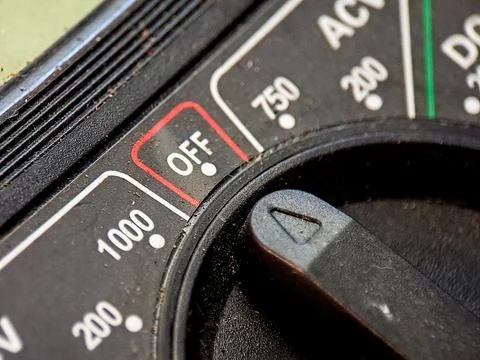 Macro image of a voltmeter showing the power switch in the off position wit.. Stock Photos