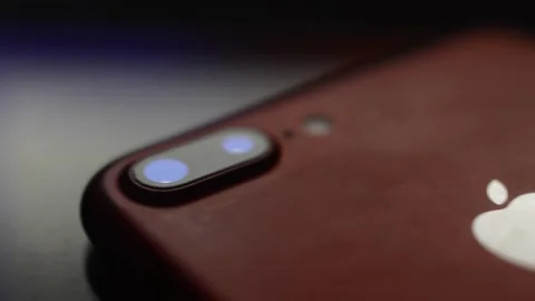 Macro iphone camera. iphone apple and camera in black background. Stock-Footage 233890109