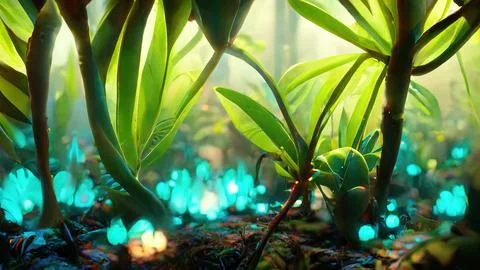 Macro landscape plants under the rays of the morning sun Foto stock