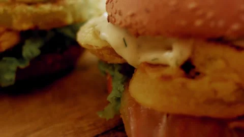 Macro layers of lettuce, tomato, fish and creamy sauce, 4K Stock Footage 341119967