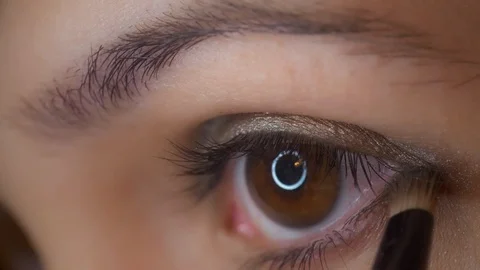 Macro Left Eye Close Up Apply Eye Shadow Stock Footage 90224538