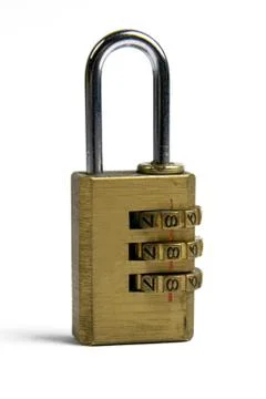 Macro of a locked padlockwith a code lock isolated on white background Stock Photos