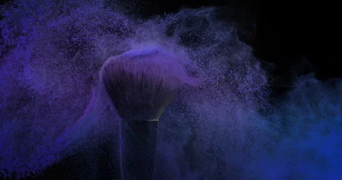 Macro of make up brushes with flying colorful product powder splash explosion Stock Footage 268987811