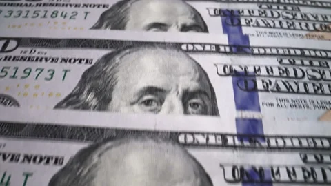Macro Many 100 American Dollar Bills. Cash Money Banknotes. Franklin's Face Stock-Footage 155686212