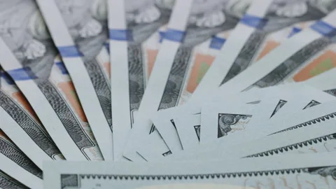 Macro many 100 american dollar bills. Cash money banknotes. Finance and Stock Footage 194648271