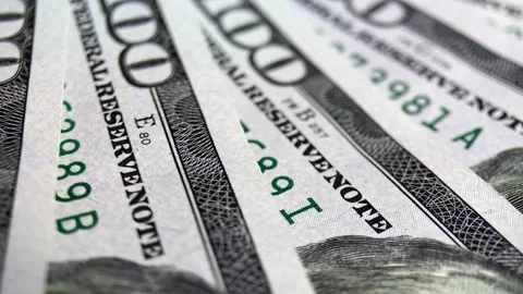 Macro many 100 american dollar bills. Cash money banknotes. Franklin's face Stock Footage 234740916