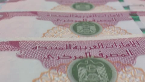 Macro Many Dirham Bills. Cash Money Banknotes. Zayed bin Sultan Al Stock Footage 142338845