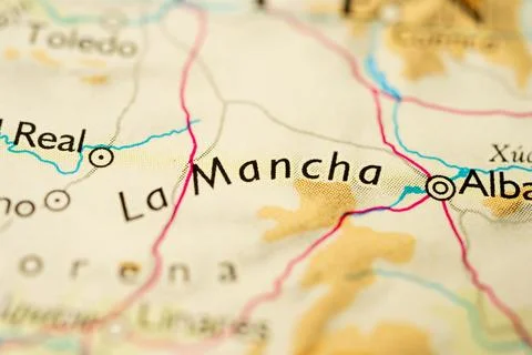 Macro map view showing La Mancha region Stock Photos