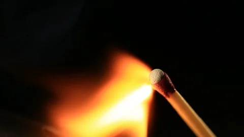 Macro Match Stick Lights on Fire and Burns with Shallow Depth of Field Stock Footage 104945188