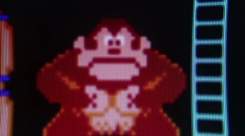 Macro Medium CU Gorilla character from 'Donkey Kong' Classic Retro Arcade Vid Stock Footage