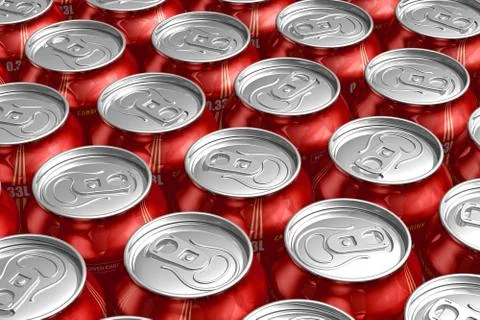 Macro of metal cans with refreshing drinks Ilustração Stock