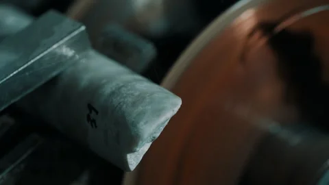 Macro of Metalworking Lathe Tool and Spinning Workpiece in Workshop 스톡 동영상 337927124