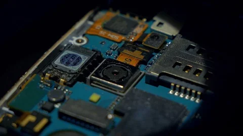 Macro microcircuits smartphone Stock Footage 74100774