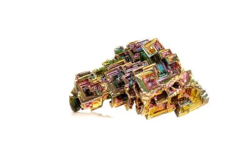 Macro of the mineral bismuth stone on a white background Stock Photos