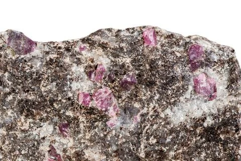 Macro of a mineral Ruby stone on a white background Stock Photos