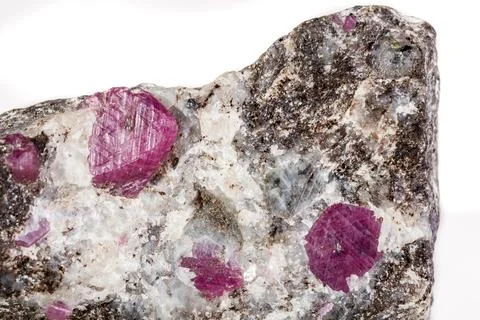 Macro of a mineral Ruby stone on a white background 스톡 사진