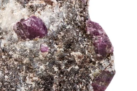Macro of a mineral Ruby stone on a white background 스톡 사진