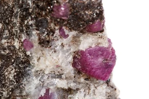 Macro of a mineral Ruby stone on a white background 写真素材