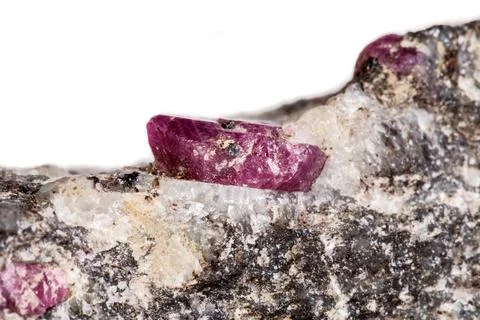 Macro of a mineral Ruby stone on a white background 스톡 사진