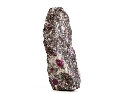 Macro of a mineral Ruby stone on a white background 스톡 사진