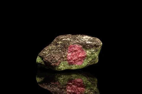 Macro mineral stone ruby black background 스톡 사진