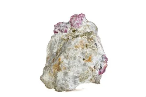 Macro mineral stone Ruby in rock on white background 写真素材