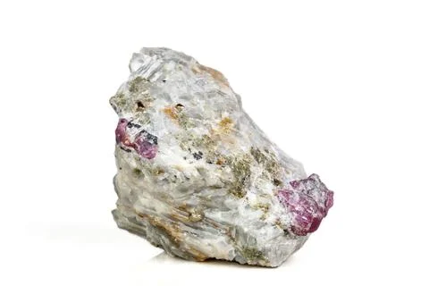 Macro mineral stone Ruby in rock on white background Stock Photos
