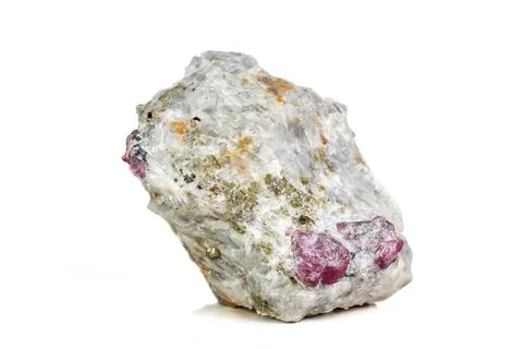 Macro mineral stone Ruby in rock on white background 写真素材