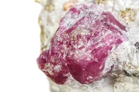 Macro mineral stone Ruby in rock on white background Stock Photos