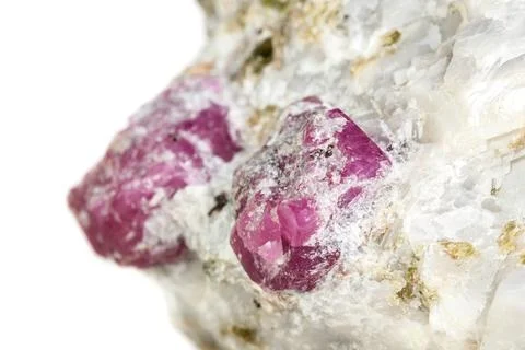 Macro mineral stone Ruby in rock on white background Stock Photos