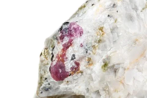 Macro mineral stone Ruby in rock on white background Stock Photos