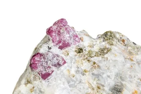 Macro mineral stone Ruby in rock on white background Stock Photos