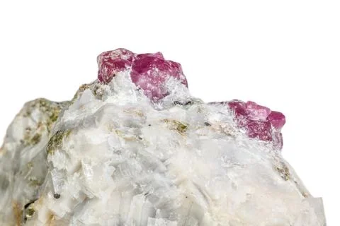 Macro mineral stone Ruby in rock on white background Stock Photos