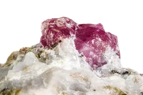 Macro mineral stone Ruby in rock on white background Stock Photos