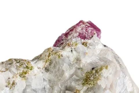 Macro mineral stone Ruby in rock on white background Stock Photos